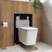 Albi Wall Hung Toilet 820mm Pneumatic Frame & Cistern & Black Flush Plate Albi Wall Hung Toilet 820mm Pneumatic Frame & Cistern & Black Flush Plate
