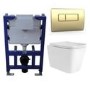Albi Wall Hung Toilet 820mm Pneumatic Frame & Cistern & Brushed Brass Flush Plate