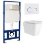 Wall Hung Toilet with Soft Close Seat, Black Glass Sensor Flush Plate, 1168mm Frame & Cistern - Albi