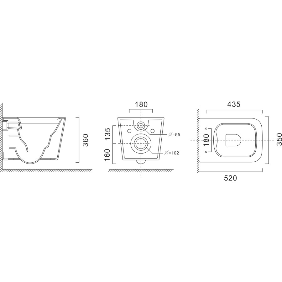 Albi Wall Hung Toilet 820mm Pneumatic Frame & Cistern & Black Flush Plate
