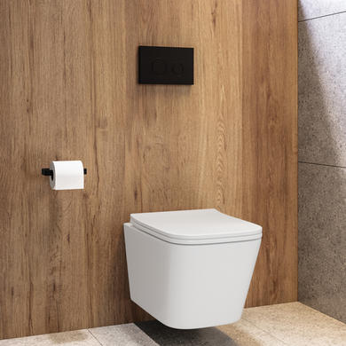 Wall Hung Toilet with Soft Close Seat, Mechanical Black Flush Plate, 1168mm Frame & Cistern - Albi