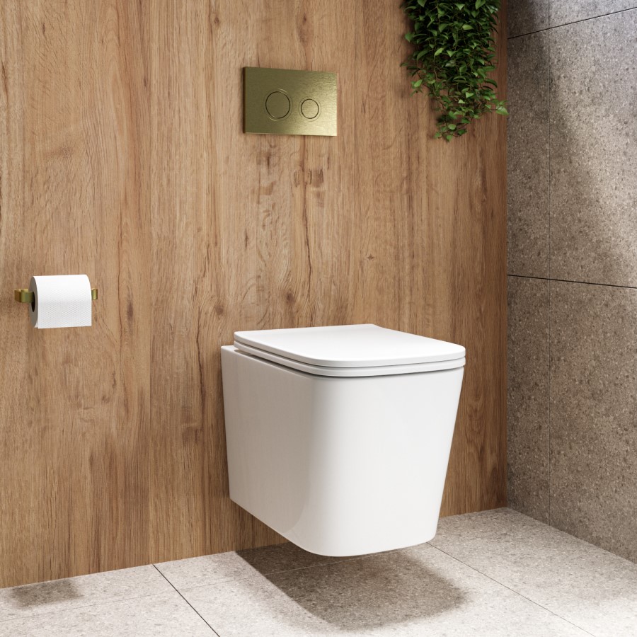 Wall Hung Toilet with Soft Close Seat, Mechanical Chrome Flush Plate, 1168mm Frame & Cistern - Albi