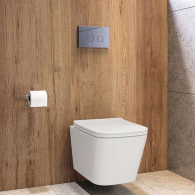 Wall Hung Toilet with Soft Close Seat, Mechanical Brushed Brass Flush Plate, 1168mm Frame & Cistern - Albi