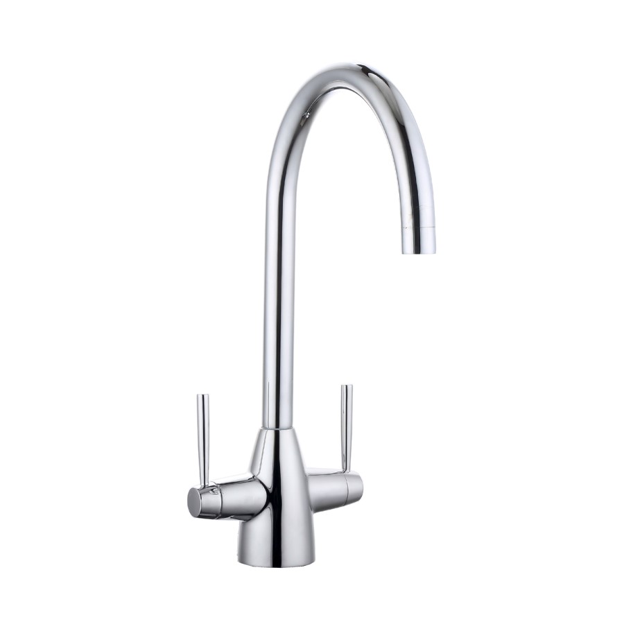 1.5 Bowl White Inset Composite Kitchen Sink and Reversible Drainer with Chrome Dual Lever kitchen Tap Set - Enza