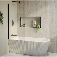Freestanding Single Ended Left Hand Fluted Corner Bath 1650 x 800mm With Matt Black Bath Screen - Amaro Freestanding Single Ended Left Hand Fluted Corner Bath 1650 x 800mm With Matt Black Bath Screen - Amaro