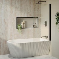 Freestanding Single Ended Right Hand Fluted Corner Bath 1650 x 800mm With Matt Black Bath Screen - Amaro Freestanding Single Ended Right Hand Fluted Corner Bath 1650 x 800mm With Matt Black Bath Screen - Amaro