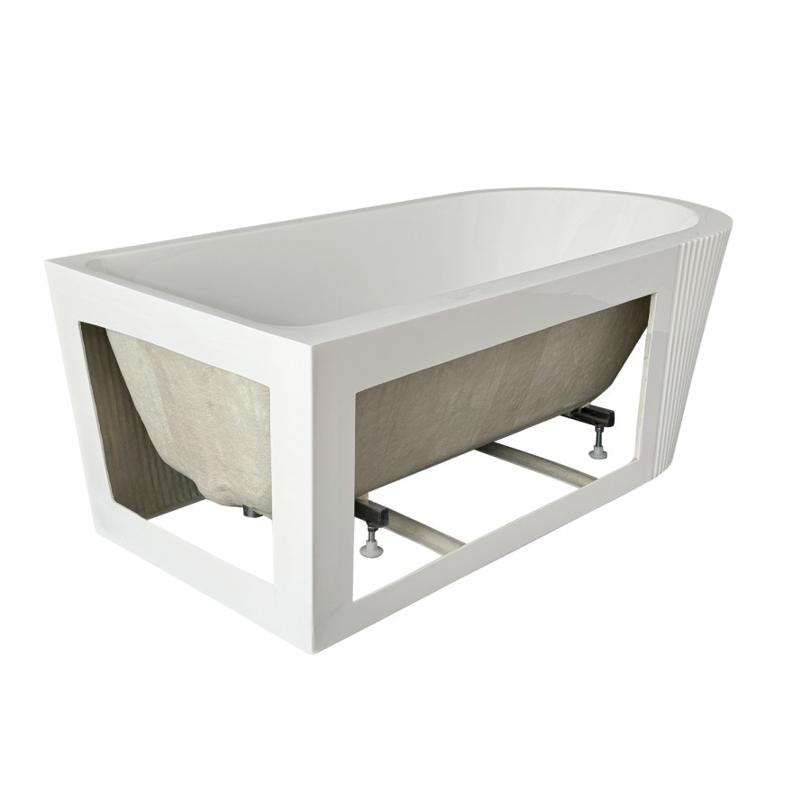 Freestanding Single Ended Right Hand Fluted Corner Bath 1650 x 800mm With Matt Black Bath Screen - Amaro