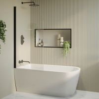 Freestanding Shower Bath Single Ended Left Hand Corner with Black Bath Screen 1500 x 800mm - Amaro Freestanding Shower Bath Single Ended Left Hand Corner with Black Bath Screen 1500 x 800mm - Amaro