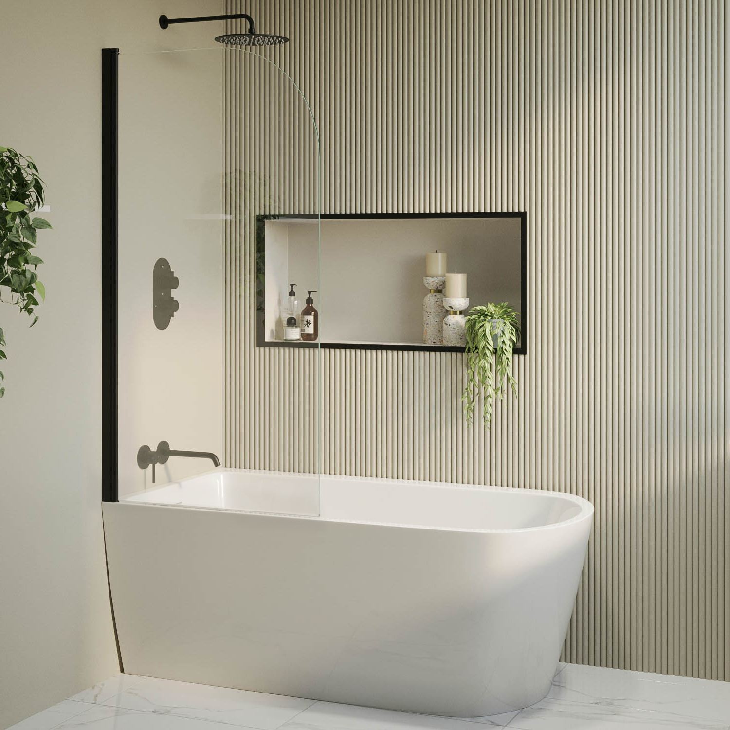 Freestanding Shower Bath Single Ended Left Hand Corner With Black Bath freestanding-shower-bath-single-ended-left-hand-corner-with-black-bath