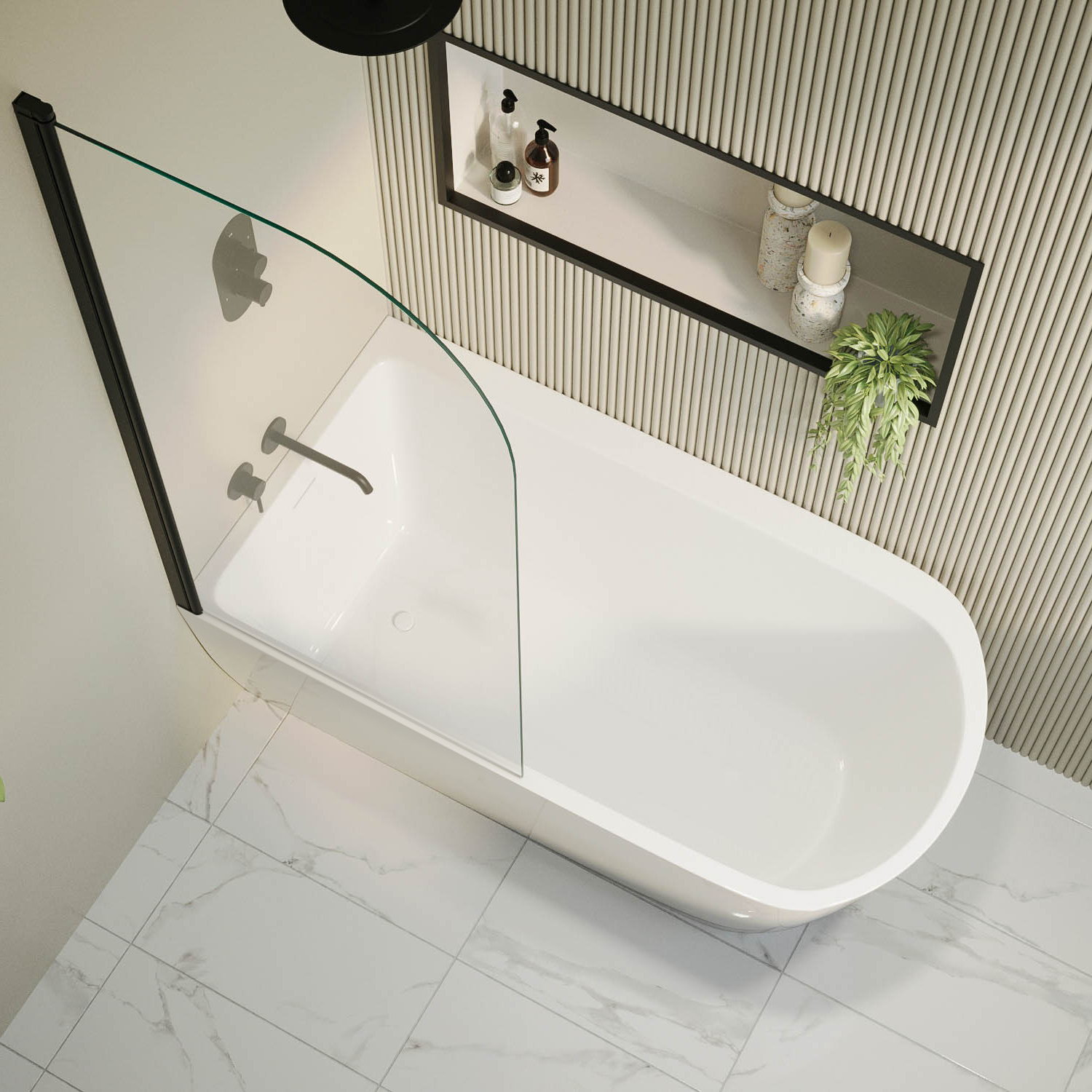 Freestanding Shower Bath Single Ended Left Hand Corner With Black Bath freestanding-shower-bath-single-ended-left-hand-corner-with-black-bath