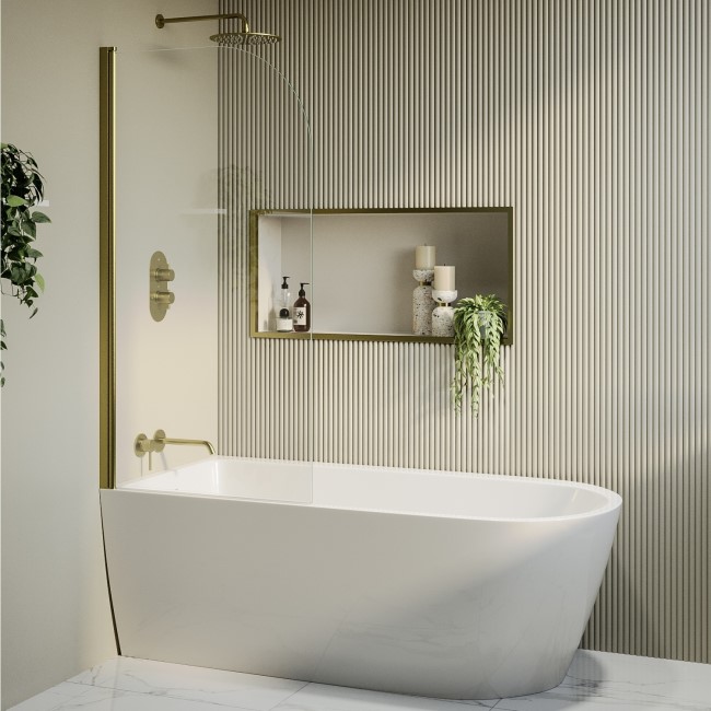 Freestanding Shower Bath Single Ended Left Hand Corner with Brass Bath Screen 1650 x 800mm - Amaro