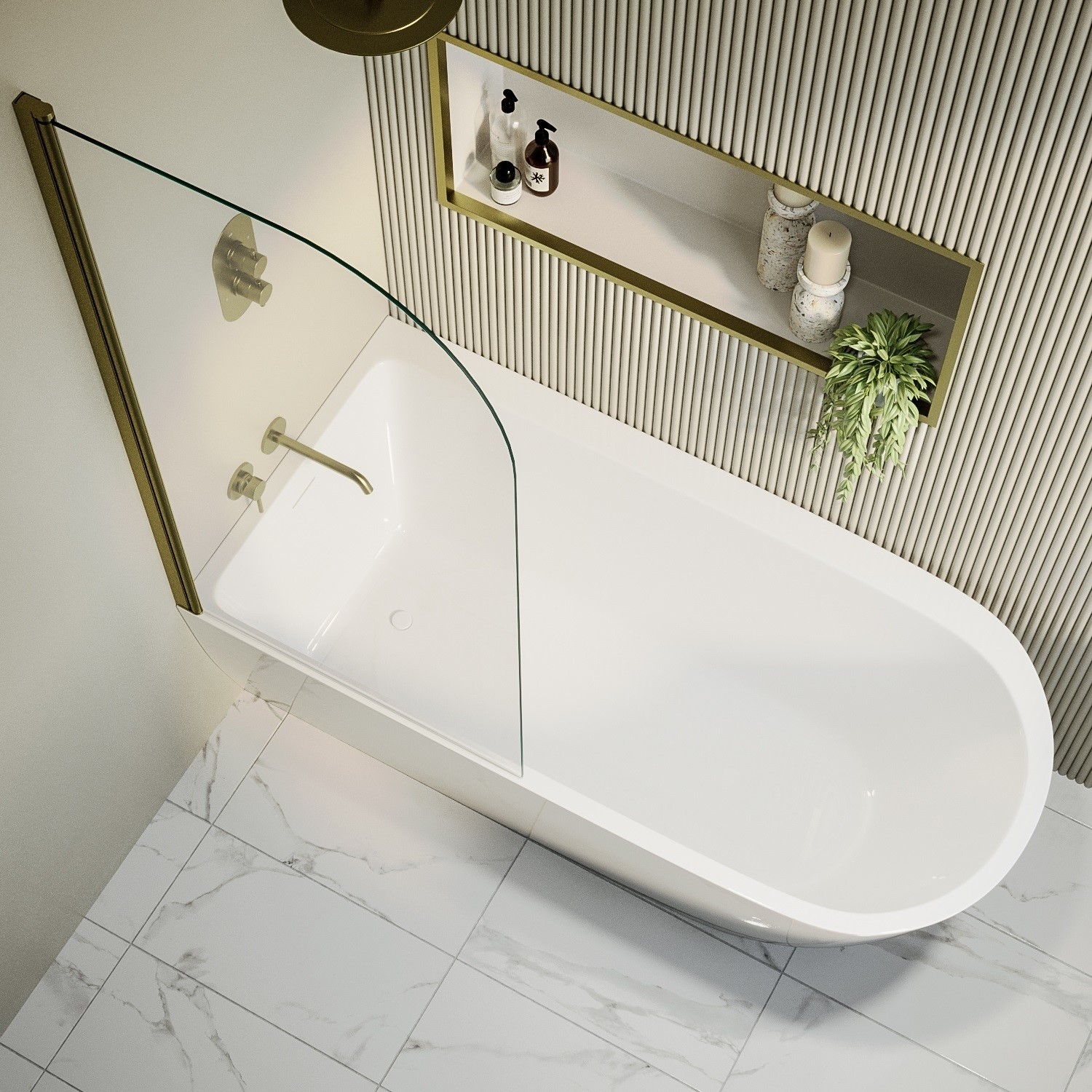 Freestanding Shower Bath Single Ended Left Hand Corner with Brass Bath Screen 1650 x 800mm