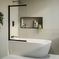 Freestanding Single Ended Left Hand Corner Shower Bath with Black Sliding Bath Screen 1650 x 800mm - Amaro Freestanding Single Ended Left Hand Corner Shower Bath with Black Sliding Bath Screen 1650 x 800mm - Amaro