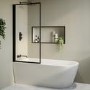 Grade A1 - Freestanding Single Ended Left Hand Corner Shower Bath with Black Bath Screen 1650 x 800mm - Amaro
