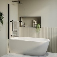Freestanding Single Ended Left Hand Corner Shower Bath with Black Bath Screen with Towel Rail  1650 x 800mm - Amaro Freestanding Single Ended Left Hand Corner Shower Bath with Black Bath Screen with Towel Rail  1650 x 800mm - Amaro
