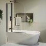 Freestanding Single Ended Left Hand Corner Shower Bath with Black Bath Screen with Fixed Panel & Towel Rail  1650 x 800mm - Amaro