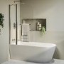 Freestanding Single Ended Left Hand Corner Shower Bath with Chrome Bath Screen with Fixed Panel &  Towel Rail 1650 x 800mm - Amaro