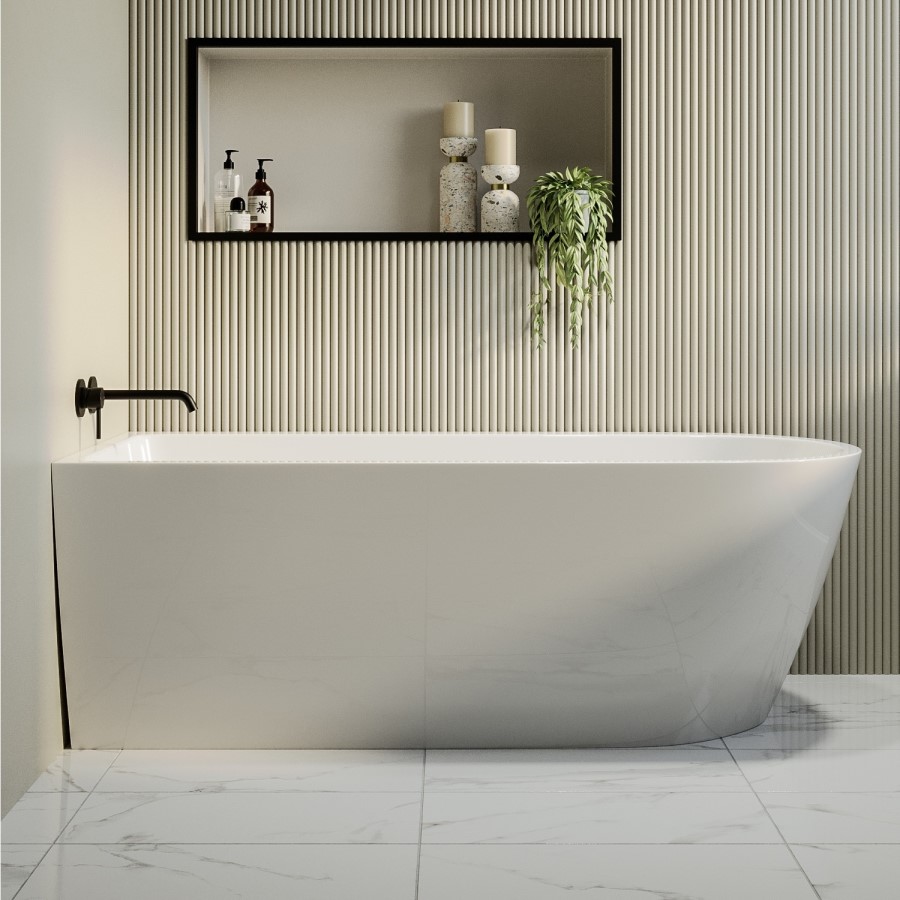 Freestanding Single Ended Left Hand Corner Shower Bath with Black Sliding Bath Screen 1650 x 800mm - Amaro