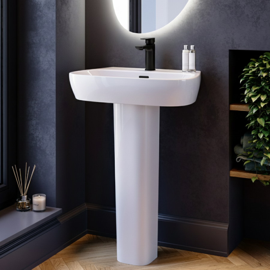 Black Freestanding Left Hand Shower Bath Suite with Toilet and Basin - Amaro