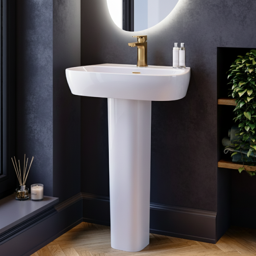 Brass Freestanding Left Hand Shower Bath Suite with Toilet and Basin - Amaro