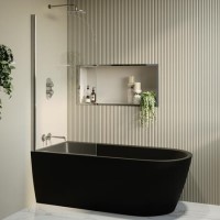 Matt Black Freestanding Shower Bath Single Ended Left Hand Corner with Chrome Bath Screen 1650 x 800mm - Amaro Matt Black Freestanding Shower Bath Single Ended Left Hand Corner with Chrome Bath Screen 1650 x 800mm - Amaro