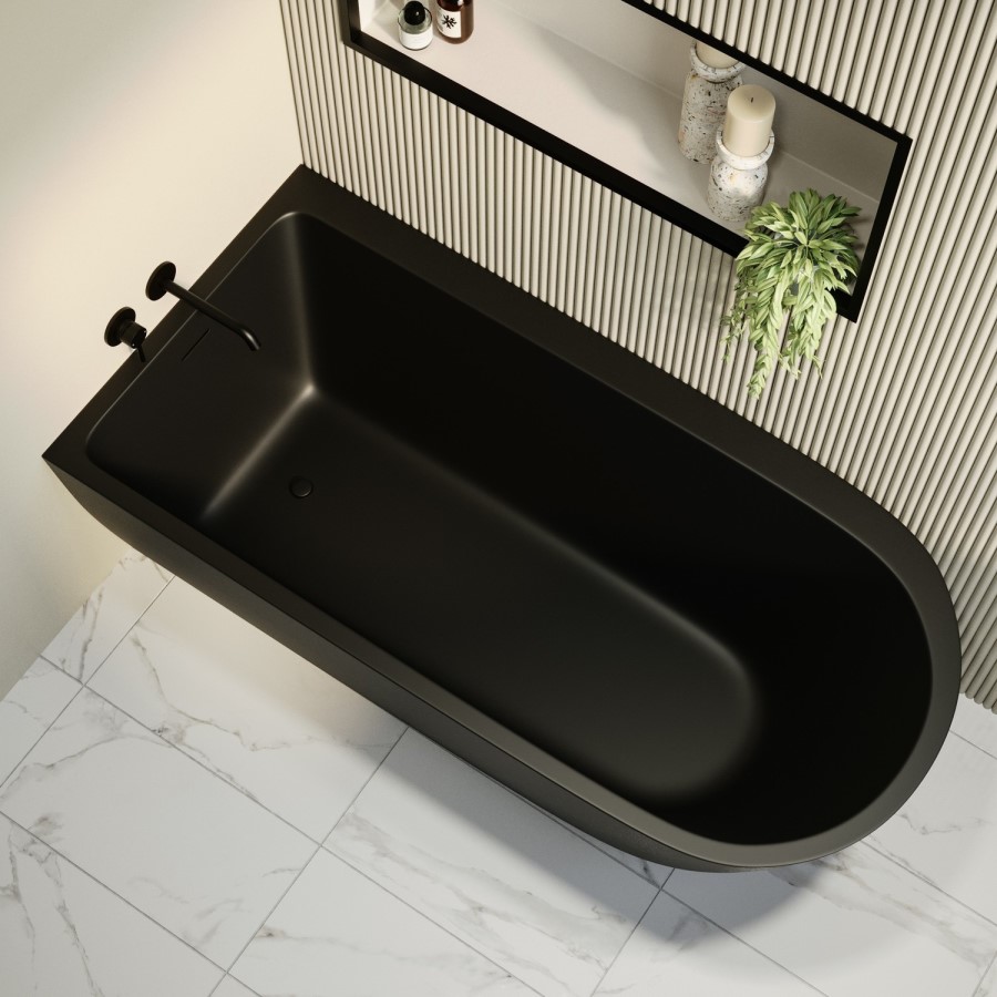 Matt Black Freestanding Single Ended Left Hand Corner Bath 1650 x 800mm - Amaro
