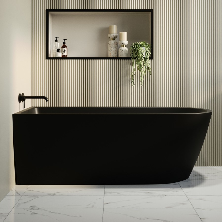 Matt Black Freestanding Single Ended Left Hand Corner Bath 1650 x 800mm - Amaro