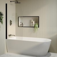 Freestanding Shower Bath Single Ended Left Hand Corner with Black Bath Screen 1800 x 800mm - Amaro Freestanding Shower Bath Single Ended Left Hand Corner with Black Bath Screen 1800 x 800mm - Amaro