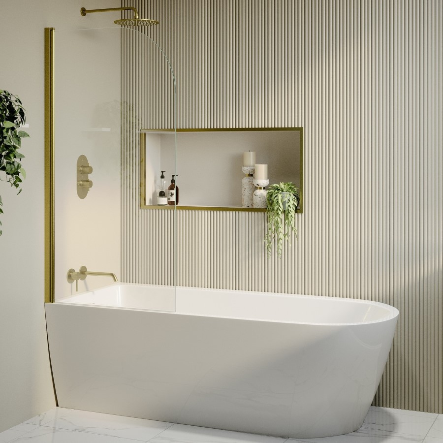 Freestanding Shower Bath Single Ended Left Hand Corner with Brass Bath Screen 1800 x 800mm - Amaro