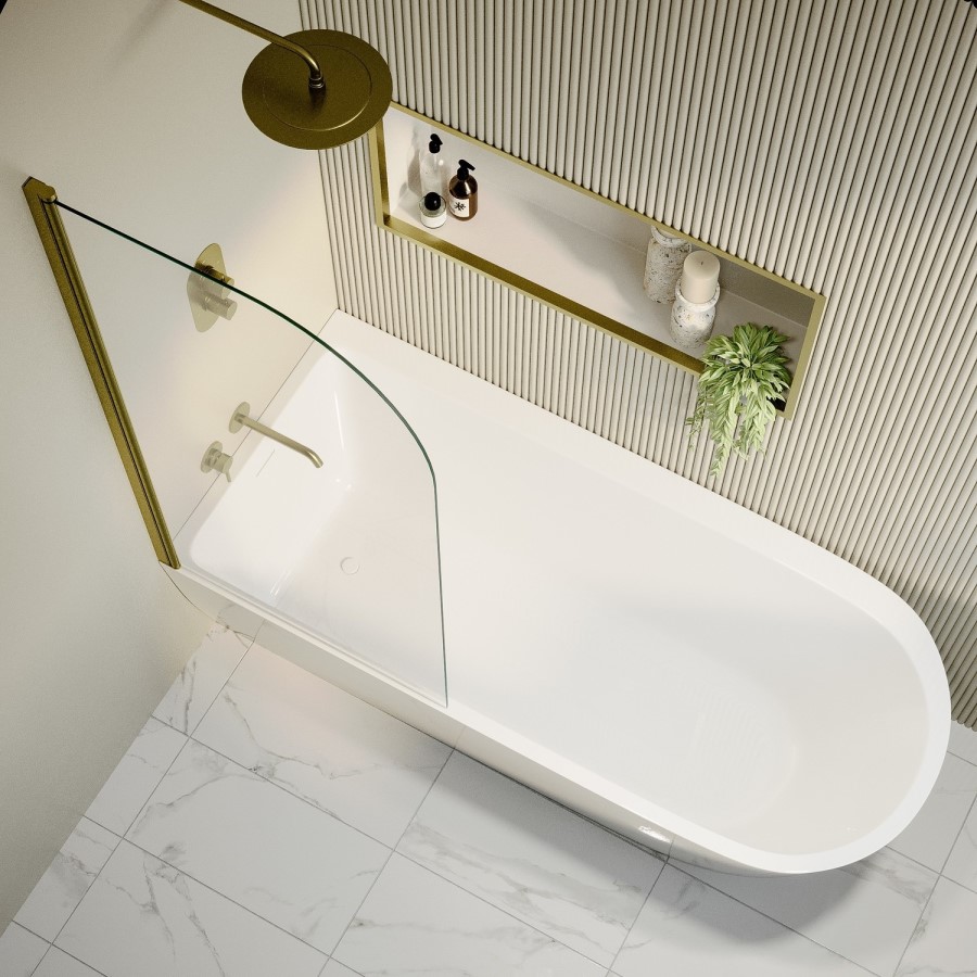 Freestanding Shower Bath Single Ended Left Hand Corner with Brass Bath Screen 1800 x 800mm - Amaro