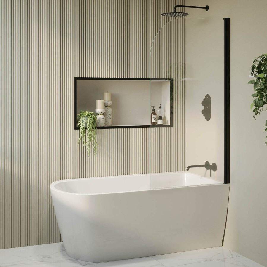 Freestanding Shower Bath Single Ended Right Hand Corner with Black Bath Screen 1650 x 800mm - Amaro