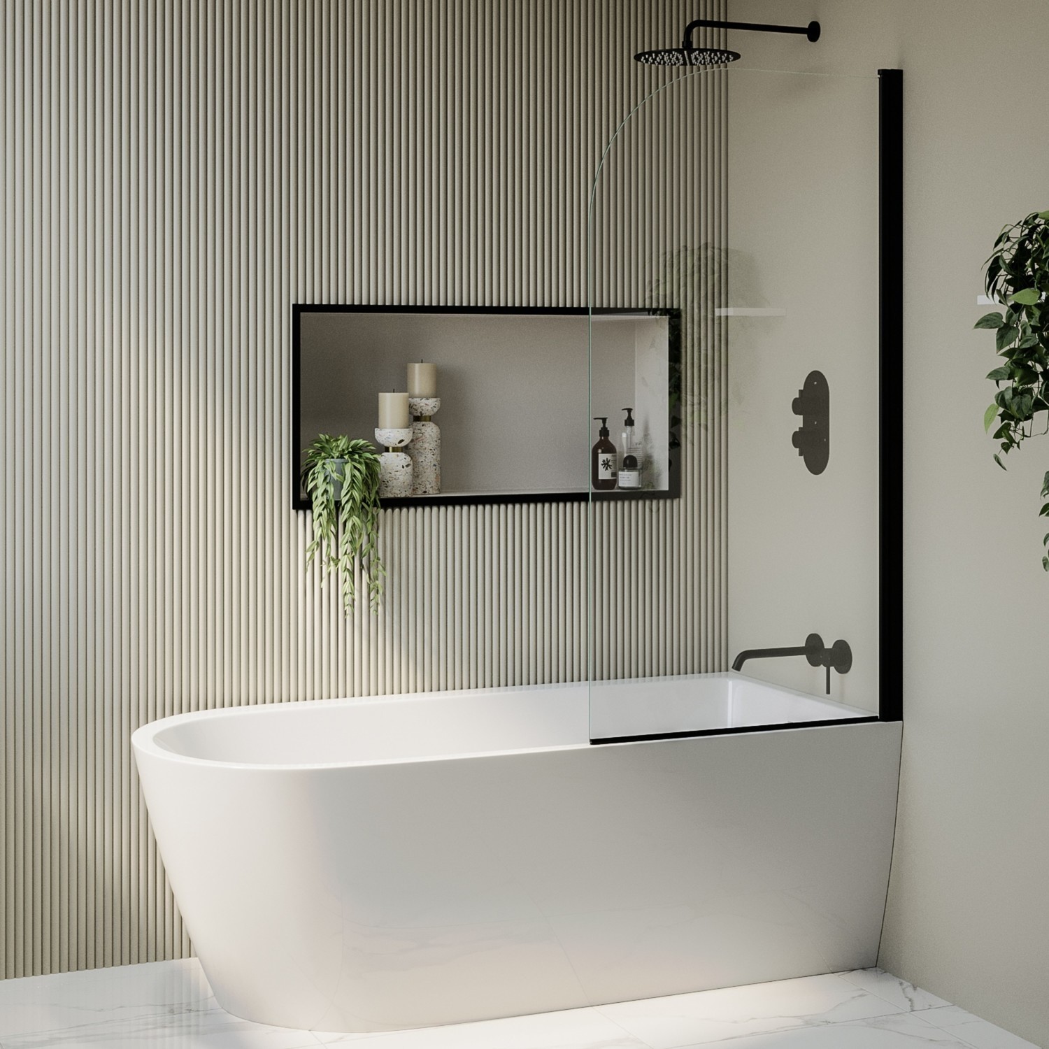 Amaro Freestanding Shower Bath Single Ended Right Hand Corner With Bath Screen 1650 X 800Mm BUN/AMARH1650/89195 - Image 2