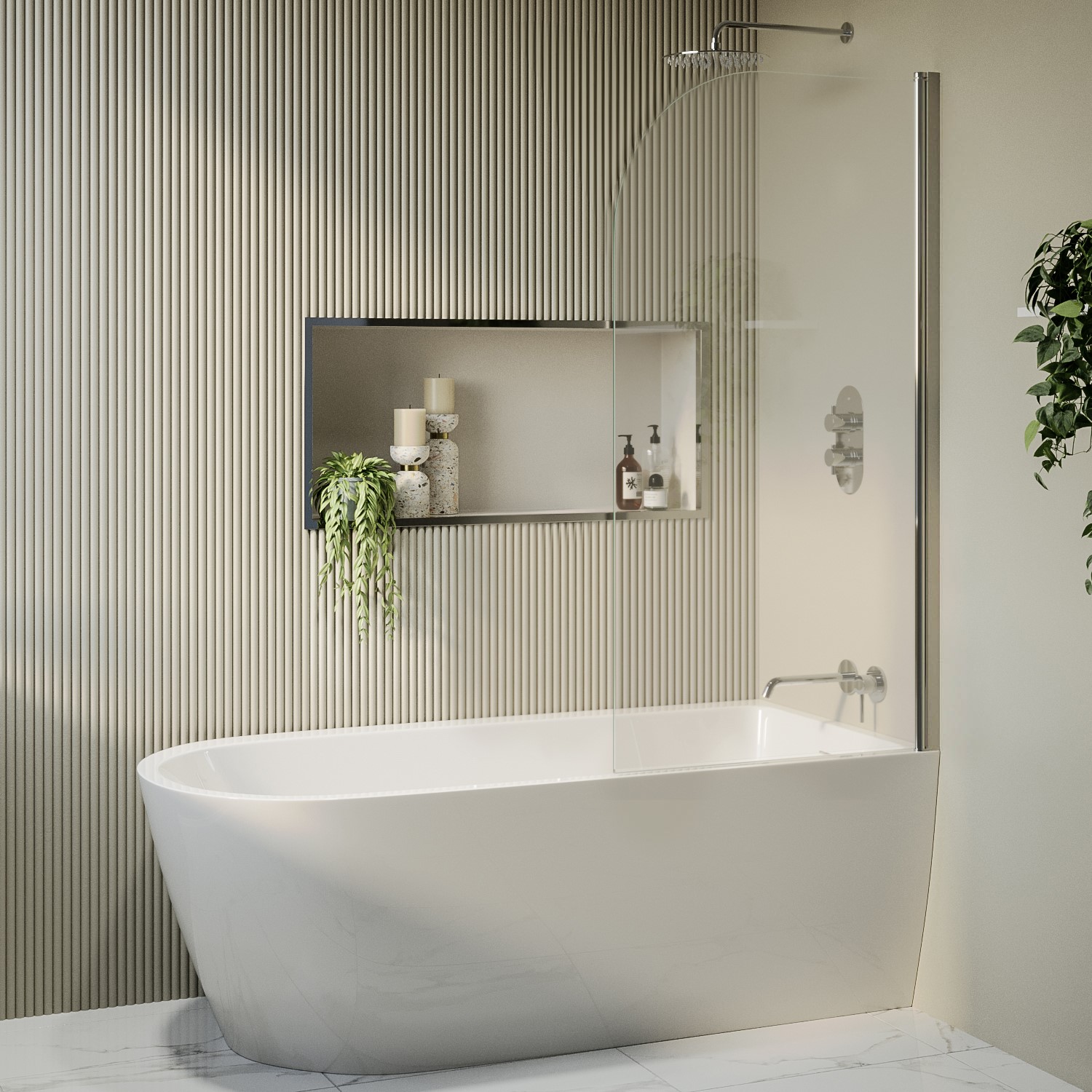Amaro White Freestanding Shower Bath Single Ended Right Hand Corner With Chrome Bath Screen 1650 X 800Mm