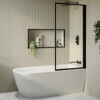 Freestanding Single Ended Right Hand Corner Shower Bath with Black Bath Screen 1650 x 800mm - Amaro Freestanding Single Ended Right Hand Corner Shower Bath with Black Bath Screen 1650 x 800mm - Amaro