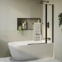 Freestanding Single Ended Right Hand Corner Shower Bath with Black Bath Screen with Fixed Panel &  Towel Rail  1650 x 800mm - Amaro