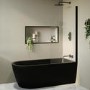 Matt Black Freestanding Shower Bath Single Ended Right Hand Corner with Black Bath Screen 1650 x 800mm - Amaro