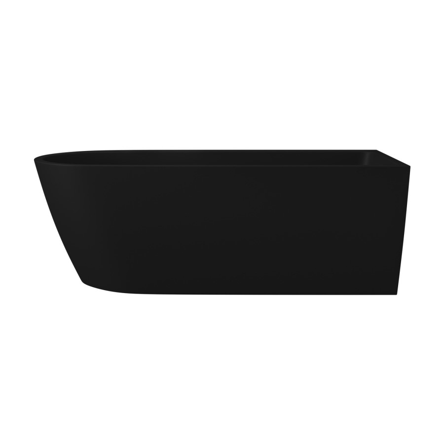 Matt Black Freestanding Shower Bath Single Ended Right Hand Corner with Brass Bath Screen 1650 x 800mm - Amaro