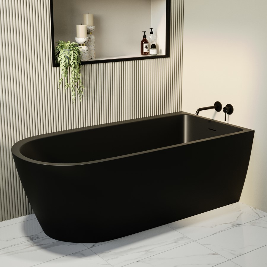 Matt Black Freestanding Single Ended Right Hand Corner Bath 1650 x 800mm - Amaro