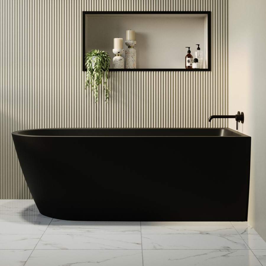 Matt Black Freestanding Single Ended Right Hand Corner Bath 1650 x 800mm - Amaro