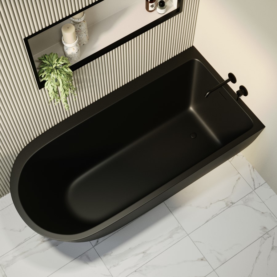 Matt Black Freestanding Single Ended Right Hand Corner Bath 1650 x 800mm - Amaro