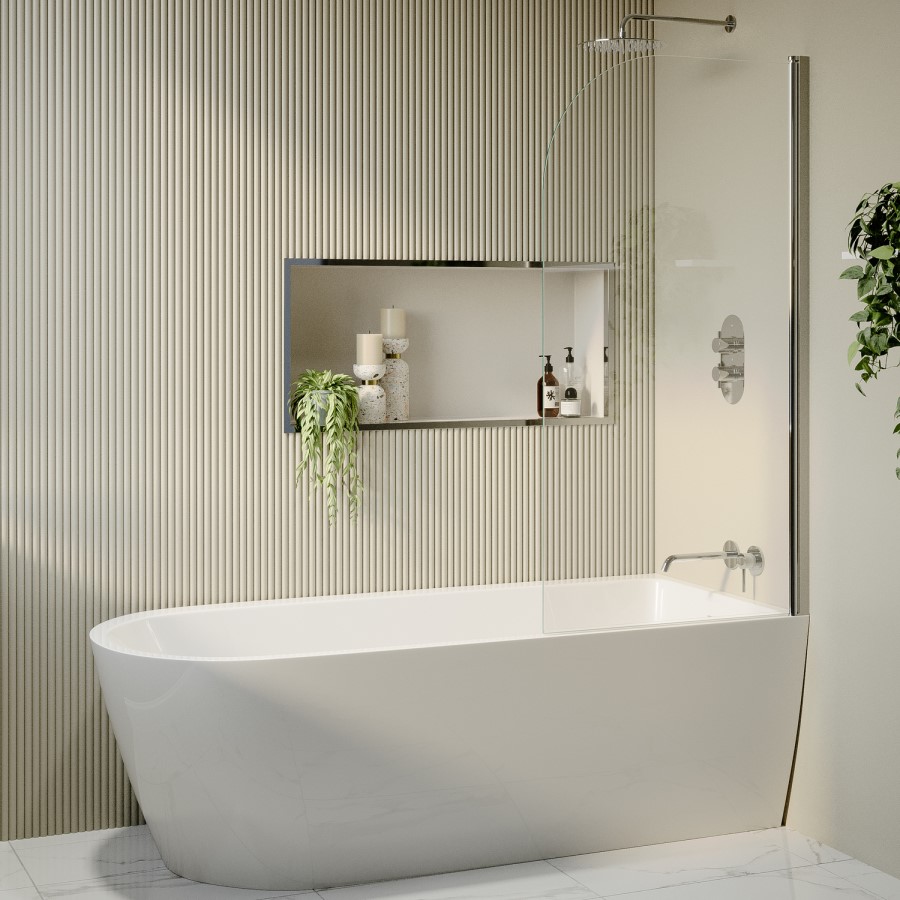 Freestanding Shower Bath Single Ended Right Hand Corner with Chrome Bath Screen 1800 x 800mm - Amaro