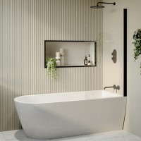 Freestanding Shower Bath Single Ended Right Hand Corner with Black Bath Screen 1800 x 800mm - Amaro Freestanding Shower Bath Single Ended Right Hand Corner with Black Bath Screen 1800 x 800mm - Amaro