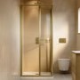 800x800mm Brushed Brass Square Sliding In-Fold Shower Enclosure 6mm Glass and Low Profile Shower Tray - Apollo