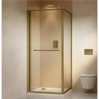 800x800mm Brushed Brass In-Fold Sliding Shower Enclosure 6mm Glass and Shower Tray - Apollo