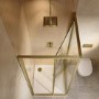 800x800mm Brushed Brass In-Fold Sliding Shower Enclosure 6mm Glass and Shower Tray - Apollo