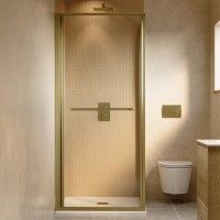 800x800mm Brushed Brass Square Sliding In-Fold Shower Enclosure 6mm Glass and Low Profile Shower Tray - Apollo