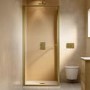 800x800mm Brushed Brass Square Sliding In-Fold Shower Enclosure 6mm Glass and Low Profile Shower Tray - Apollo