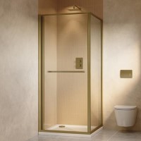 900x900mm Brushed Brass Square Sliding In-Fold Shower Enclosure 6mm Glass - Apollo