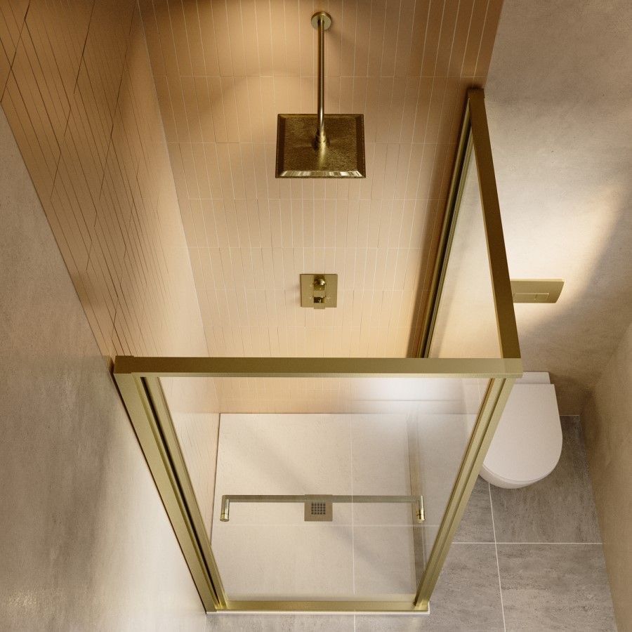 900x900mm Brushed Brass Square Sliding In-Fold Shower Enclosure 6mm Glass - Apollo