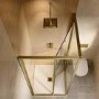 900x900mm Brushed Brass Square Sliding In-Fold Shower Enclosure 6mm Glass - Apollo